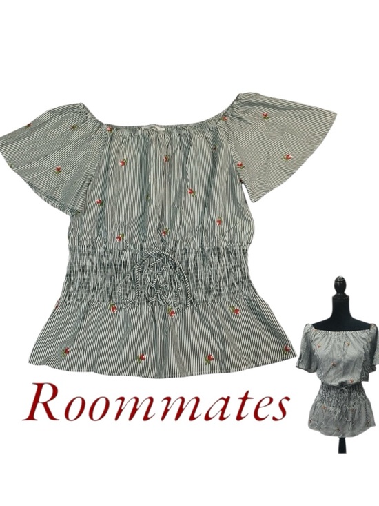 Roommates Tops - Roommates Striped Floral Lace Up Top Blouse - Women’s 1X NWT